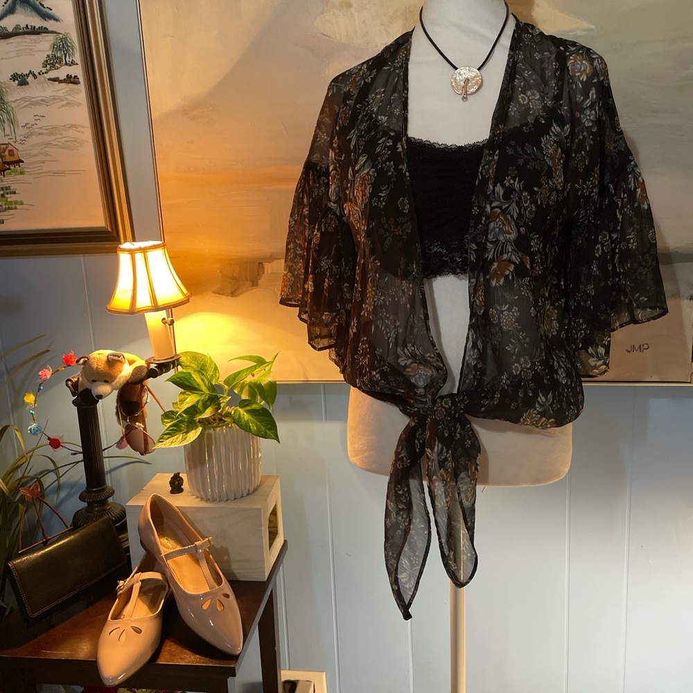 American Eagle Outfitters Black Floral Sheer Tunic